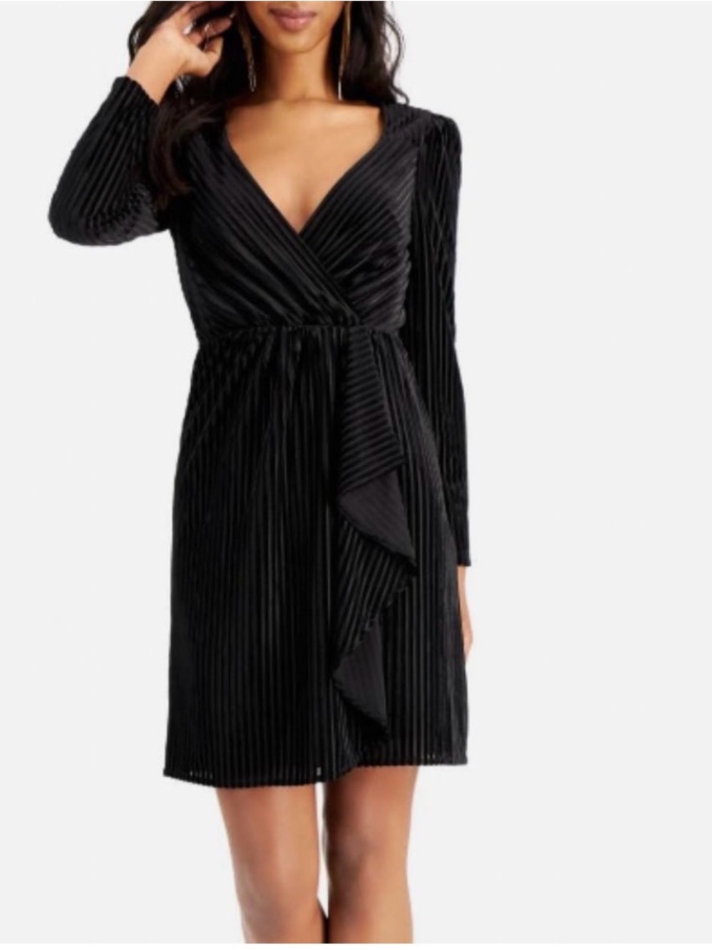 Sage Collective Striped Black Velvet Wrap Style Dress Size 6 Petite Evening